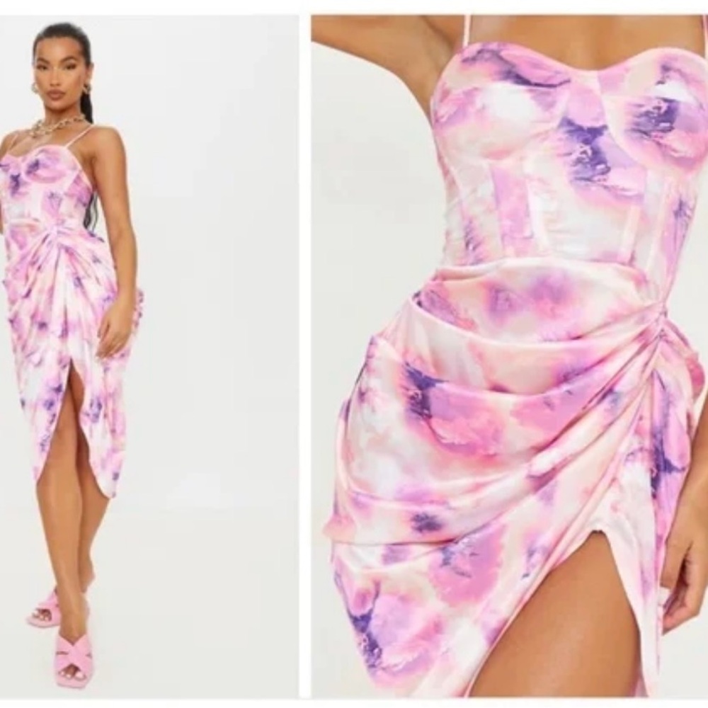 PrettyLittleThing Vibrant Pink and Purple Asymmetrical Dress Size 0